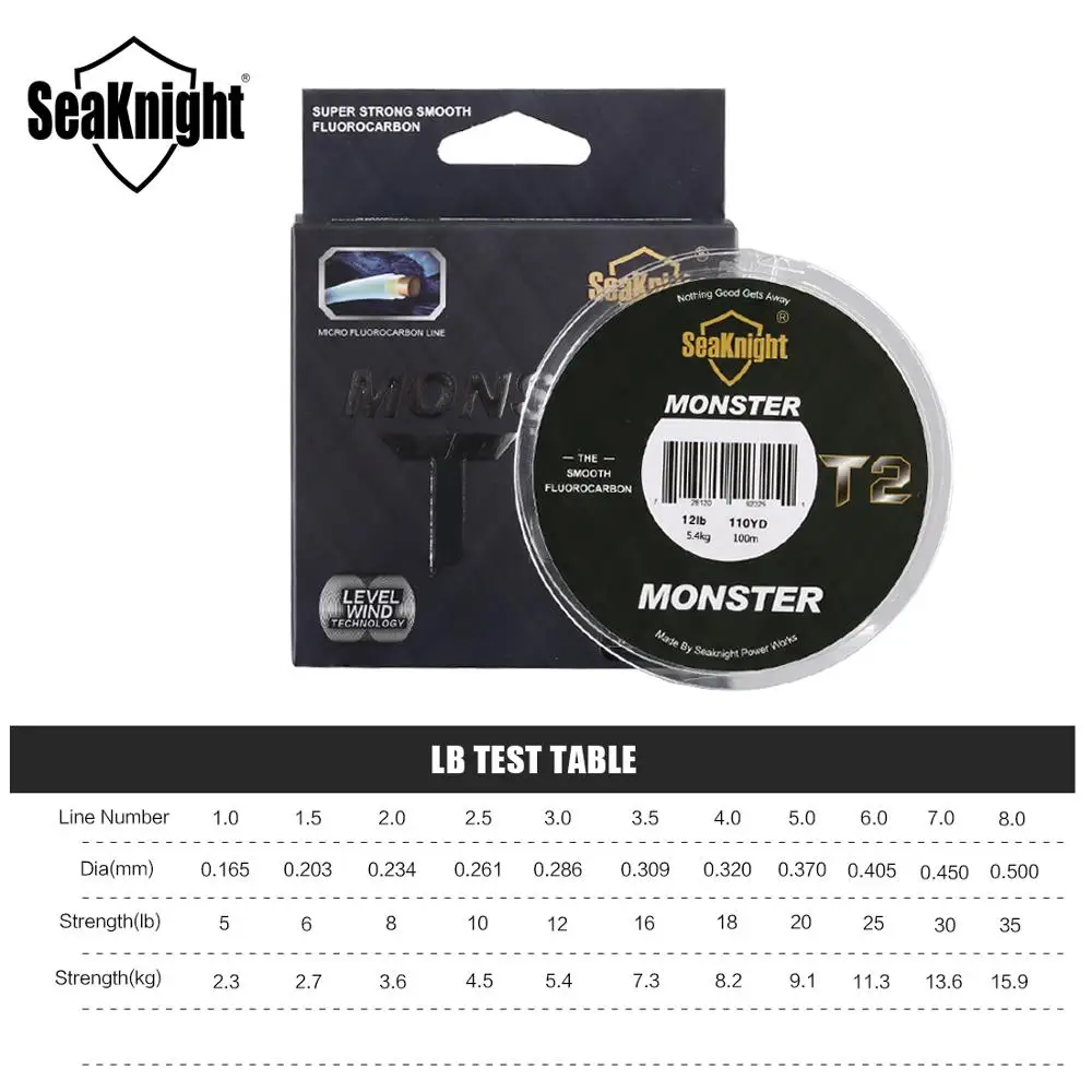 SeaKnight MONSTER T2 100 м двойная фторуглеродная структура леска 0,148-0,5 мм 3-35LB с низкой памятью фторуглеродная Тонущая линия
