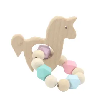 

Baby Teether Rodent Bracelet Molar Stick Non Toxic Silicone Bite Stick Cute Cartoon Pattern Toy Baby Gym Wood
