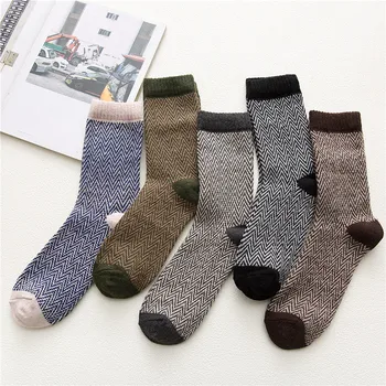 

5 Pairs/Set Winter Warm Wool Socks Men Corrugated National Style Crew Men Socks Thicken