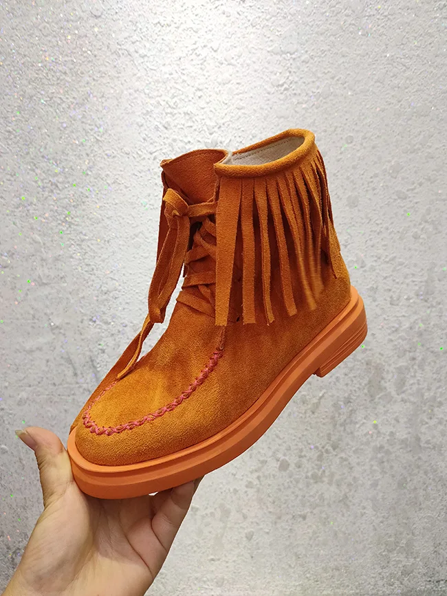 Winter candy color suede Martin tassel locomotive boots casual tide shoes
