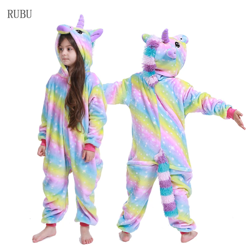 Rainbow Unicorn Кигуруми, комбинезон для детей, пижама с единорогом для детей, одеяло с рисунками животных, Пижама, Детский костюм, зимний костюм для мальчиков и девочек с рисунком единорога, Jumspuit - Цвет: Rainbow Unicorn