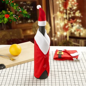 

Red Wine Bottle Covers Clothes With Hats Santa Claus Wine Bottle Bag Dining Table Decoration For Home Xmas Christmas Decor