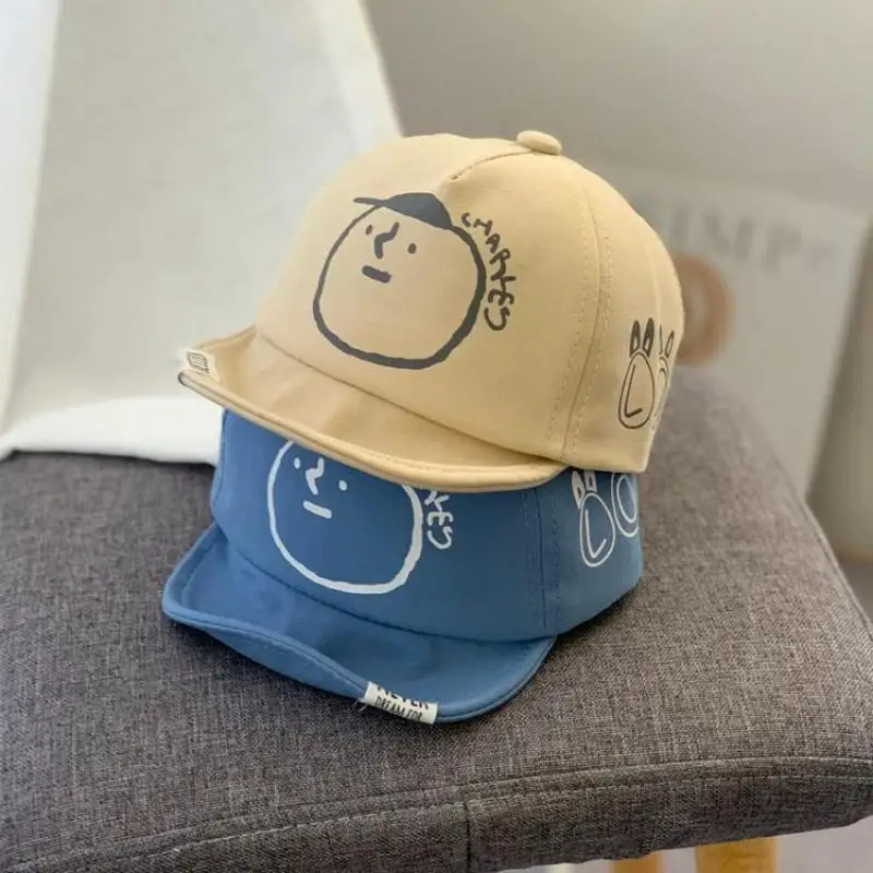 2023 Summer Autumn New Baby Baseball Hats Cute Cartoon Print Kids Boys Girls Outdoor Sun Hats Cotton Peaked Cap 0-24M korea embroidered kids baseball caps cute bunny baby peaked cap autumn boys girls cap kids accessories