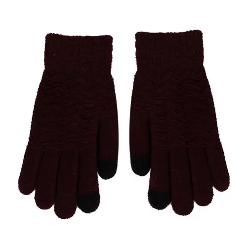Date Red Зимние женские нескользящие вязаные перчатки с сенсорным экраном утолщенные Теплые эластичные варежки рождественские подарки mouffle hiver guantes rock - Цвет: Date Red