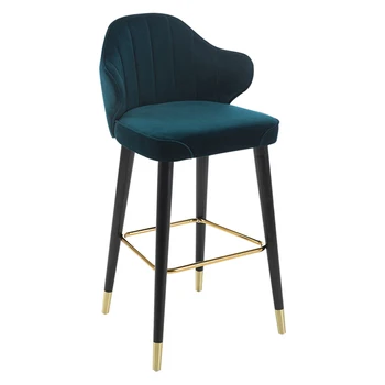 

Modern Velvet High Stools Nordic Light Luxury Solid Wood Bar Chairs American Country Creative High Chairs Comfort Bar Chairs
