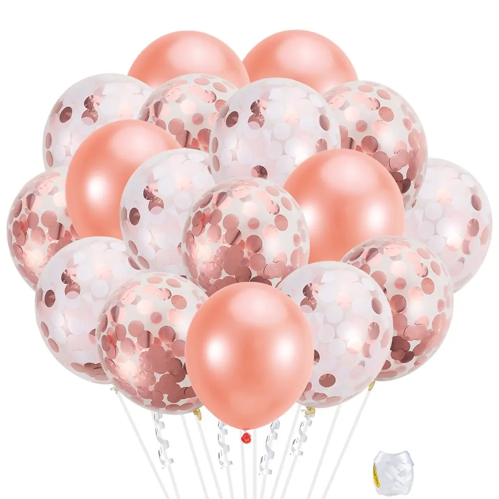 21 PCS Rose Gold White Confetti Balloons Latex and 1 Roll Balloon Ribbon for Birthday Wedding Party Decor | Дом и сад