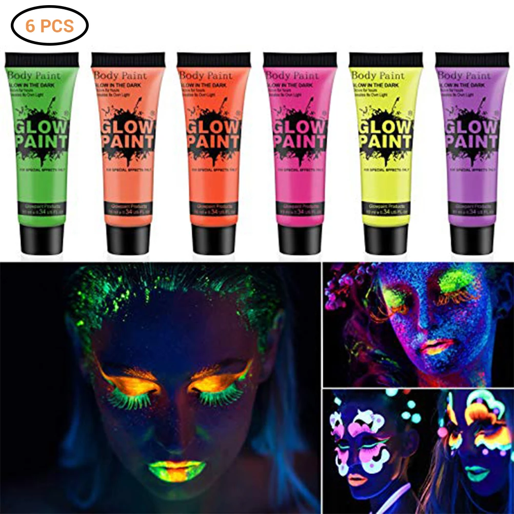 6Pcs UV Glow Blacklight Face and Body Paints Safe Non-toxic Washable in The Dark Perfect Party Accessories | Красота и здоровье