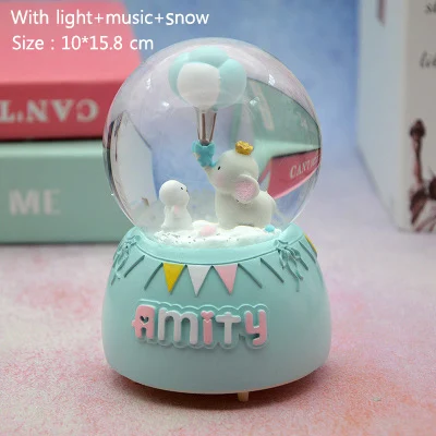 with snow-light Забавный парк развлечений скульптура хрустальный шар Amity слон Миниатюрная модель с воздушным шаром украшение дома музыкальная шкатулка фигурка ремесло - Цвет: with snow-light