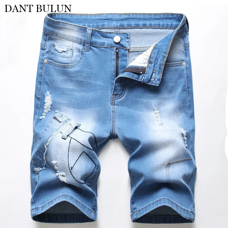 

Summer Jeans Men's Short Classical Pants Ripped Destroyed Slim Fit Stretchy Jeans For Men Cotton Breathable Denim Shorts Hombre