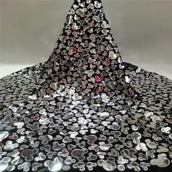 

Latest African Velvet Lace Fabric Black 2020 Silver High Quality French Nigerian Sequins Lace Fabrics Embroidery For Wedding