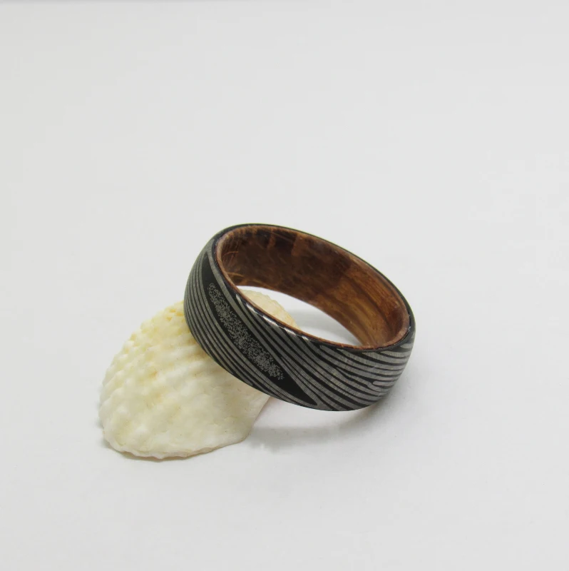 Damascus Steel Pattern Engraved Ring Matte Black Tungsten With Wood Ring Women Wedding Classic Jewelry  Engagement Party RING