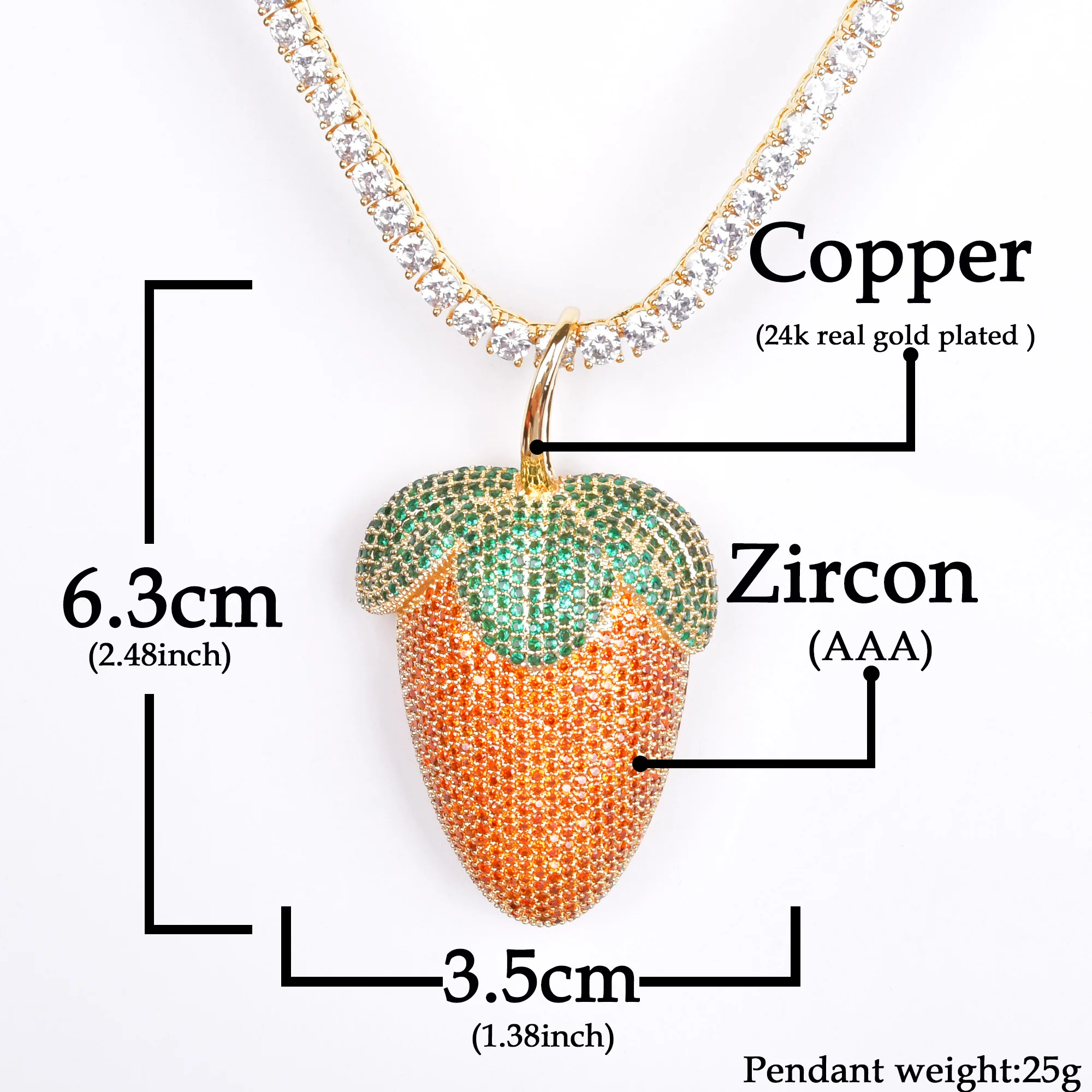 Strawberry Shaped Pendant Necklace for Women Hip Hop Rock Street Jewelry 2
