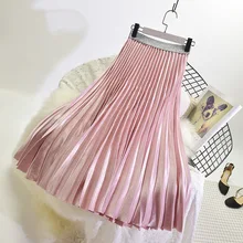 Высококачественная Женская плиссированная юбка стрейч Высокая талия Женская длинная розовая юбка женский джемпер женская летняя Юбка-миди