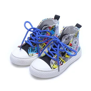 

2020 Autumn New High-top Canvas Girls Shoes Boots Non-slip Graffiti Casual Children Ankle Boots Street Style Boys Shoes