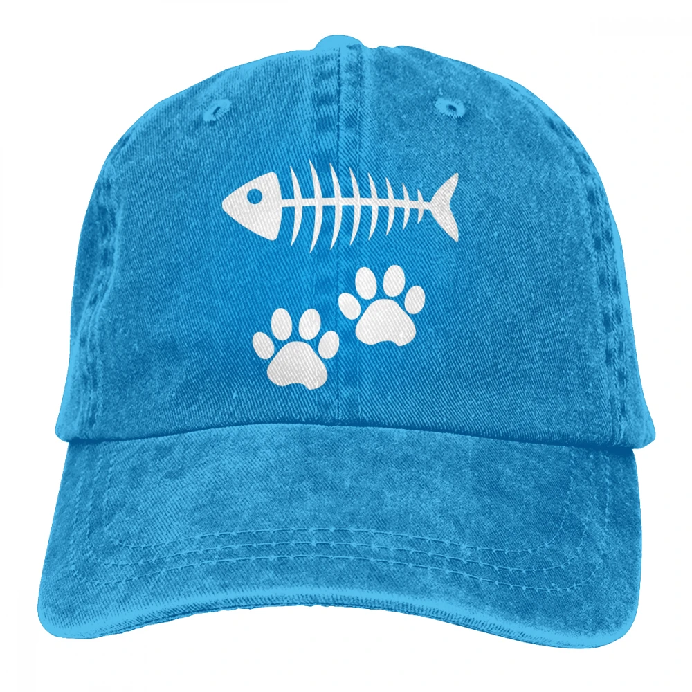 Рыбья кость и кошачья лапа Casquette черный унисекс Мужские Женские джинсовые бейсболка с ремешком кепки Регулируемый Гольф папа шляпа