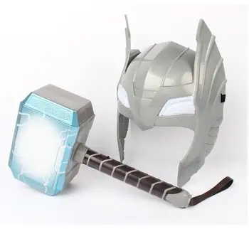 

[Funny] Child Cosplay The Avengers 2 Thor LED light luminous sounding Helmet Weapon hammer quake model toy Costume party gift
