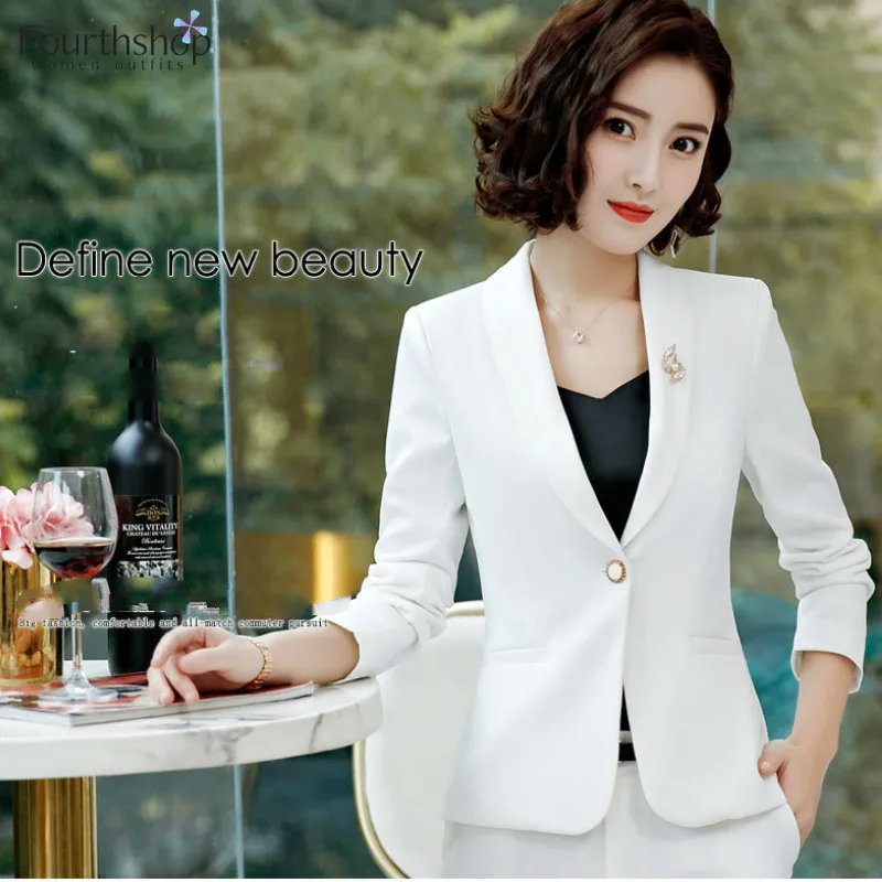 Fashion Women's Pant Suits Office Lady Business Work Uniform 2 Piece Pants  Blazer Set Autumn Spring Formal Jacket Suit Female