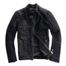 Винтажная Черная Мужская мотоциклетная кожаная куртка с черепами размера плюс XXXL из натуральной толстой воловьей кожи американская зимняя облегающая байкерская куртка
