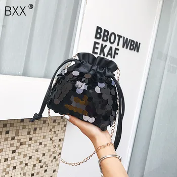 

[BXX] 2020 Autumn New Pattern Single Shoulder Package Sequin Bling Drawstring All-match Flap Large Capacity Bucket Bag DA238