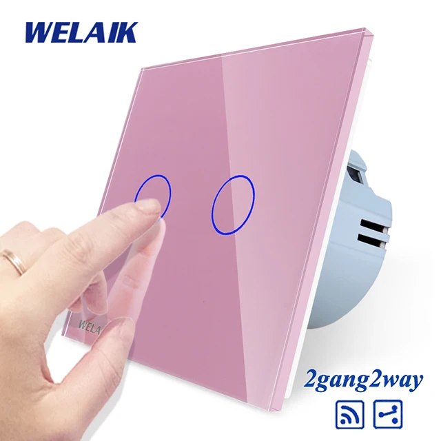 Welaik Кристалл Стекло Панель переключатель Белый настенный выключатель ЕС сенсорный выключатель Экран настенный выключатель света 2gang2way AC110~ 250 В a1924cw/b - Цвет: Pink