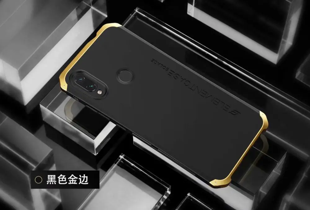 R-JUST бронированный чехол для Xiaomi Redmi Note7 Pro металлический алюминиевый+ Гибридный PC сверхпрочный противоударный чехол для Redmi Note7 Pro - Цвет: black gold