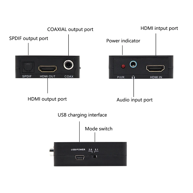 HDMI экстрактор сплиттер HDMI к HDMI SPDIF L/R 3,5 мм аудио видео конвертер с Usb кабелем