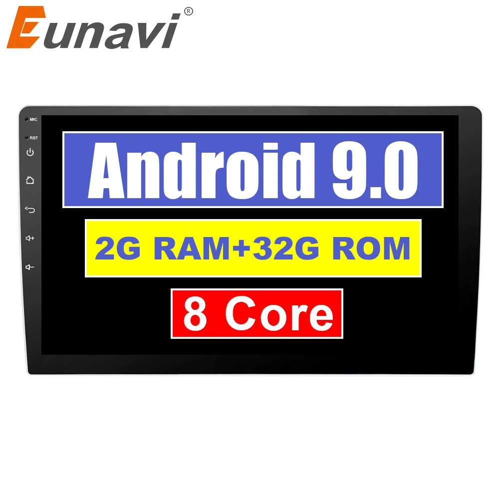 Clearance Eunavi 2 Din 9 inch Android 9.0 Universal Car Radio Stereo GPS Navigation Head Unit steering wheel control Octa core 1024*600 HD 0