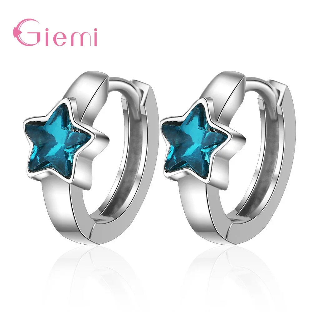 925 пробы серебряные серьги-кольца для женщин, ювелирные изделия для ушей, Кристальные синие серьги в виде звезды, женская серебряная серьга в виде кольца, корейские подарки