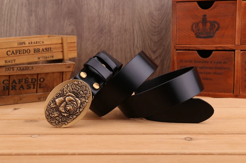 2020 flower belt men high quality full grain cowhide genuine leather waist belt 3.8 cm wide strap belts for women luxury leaf