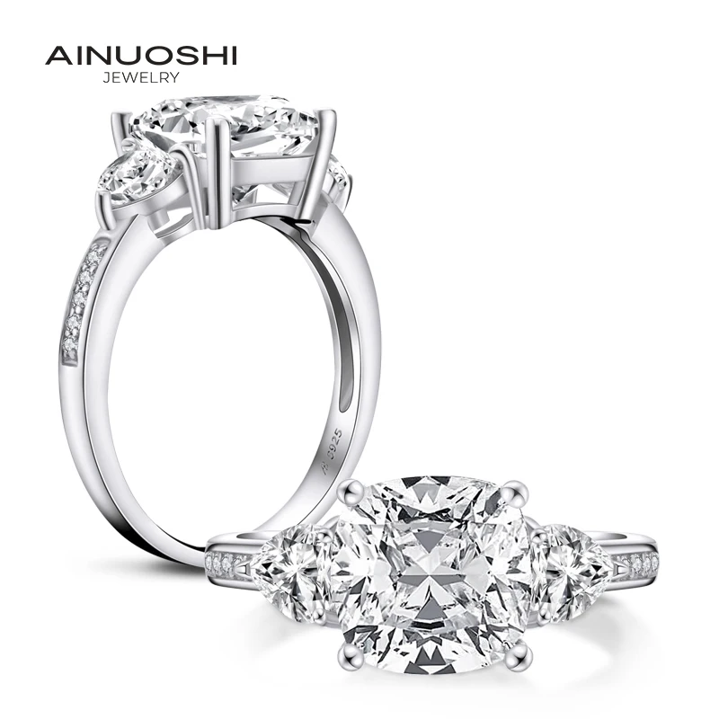 AINUOSHI модное 925 пробы Серебряное кольцо 9x9 мм с большой подушкой, обручальное кольцо с искусственным бриллиантом, свадебные ювелирные кольца 3.5ct