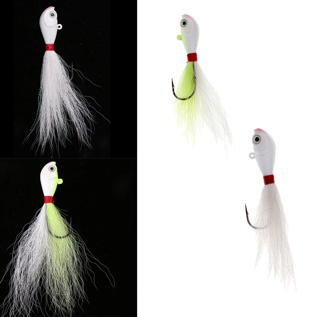 2шт Bucktail Джиг, приманка для рыбалки 3D глаза Bluefish Surf рыба приманка белый/желтый