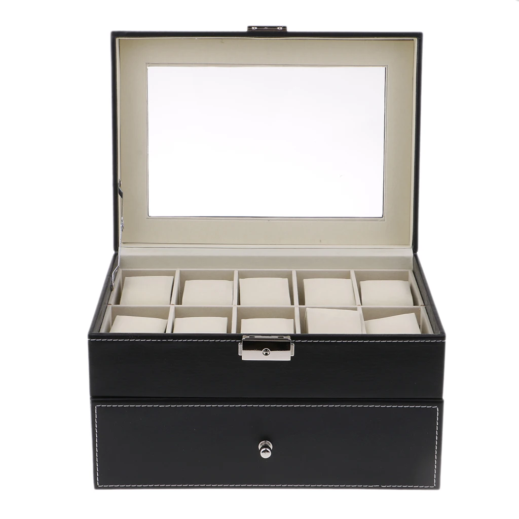 

Glass Top 20 Watch PU Case Display Organizer Storage Tray Jewelry Packaging Necklace Display for Women