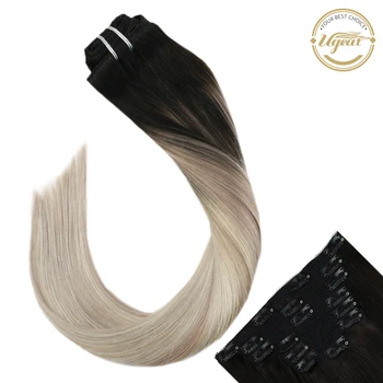 

Ugeat Clip in Human Hair Extensions Ombre Blonde Hair Machine Remy Hair Thick End Full Head Clip in Hair Extensions 120g/7Pcs