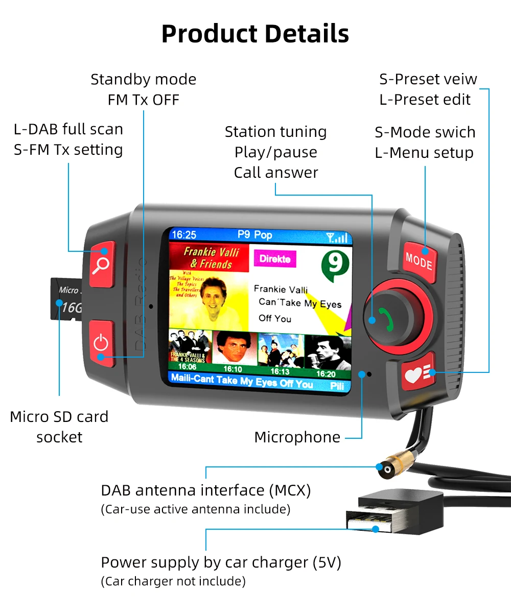 Deelife DAB DAB+ Car Radio Tuner Digital Audio Broadcasting Receiver with AUX Adapter FM Transmitter Handsfree Bluetooth Car Kit