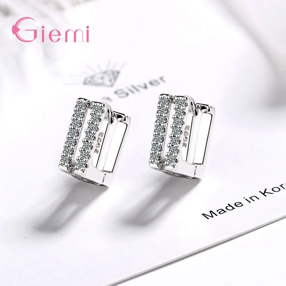 Серьги-кольца из стерлингового серебра S925 пробы класса люкс высокого качества с квадратными кристаллами AAA для женщин, молодых девушек, ювелирное изделие на застежке для ушей