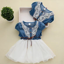 

Princess Girls Baby Kids Lace Belt Denim Tulle Stitching Dresses Age 1-6Y