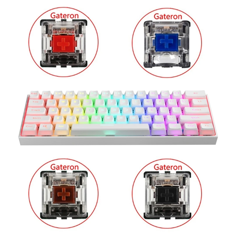 

61 Keys Type-C RGB LED Double Skin Milk Shot Backlit Wired Mechanical Keyboard Mini Gaming Keyboard Gateron Switchs for PC
