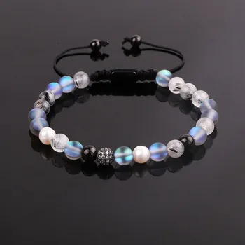 JARAVVI New Design Natural Stone AB Flash Color Glass Moonstone Pearl Beads Macrame Bracelet Women