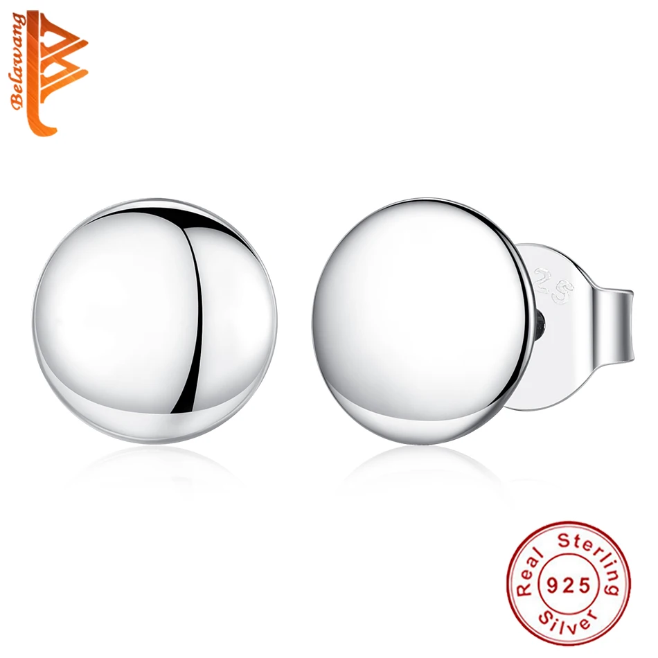 

BELAWANG New Small Round Earrings 925 Sterling Silver Earrings For Women Men Party Jewelry Gift