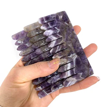 

High Quality Natural Amethyst Rose Quartz Crystal Comb Head Hair Health Massage Gua Sha Combs Healing Health Jade Stones Gifts