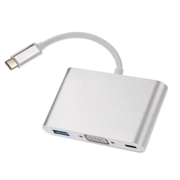 

USB-C USB 3.1 Type C to VGA Projector & USB OTG & USB-C Female Charger Adapter for 12" Apple New Macbook