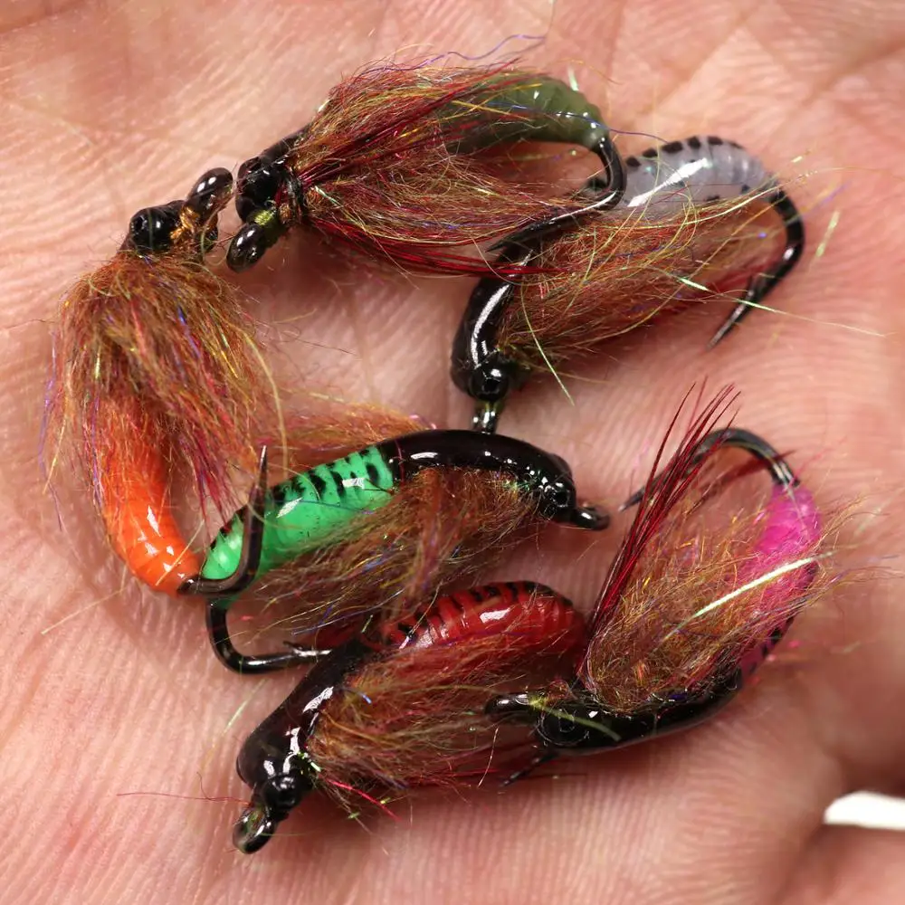 Bimoo 4 шт.#6 Caddis Pupae Nymph Летающая Форель Приманка для рыбалки лед Рыбалка крючковые приманки УФ Beadhead приманки в виде насекомых