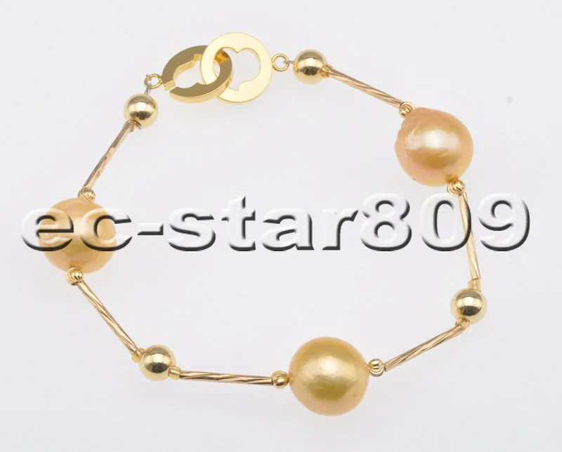 golden bracelet D0371 14 мм золотой черный круглый жемчуг Эдисона Кеши браслет из ожерелья и бисера серьги - Цвет камня: golden bracelet
