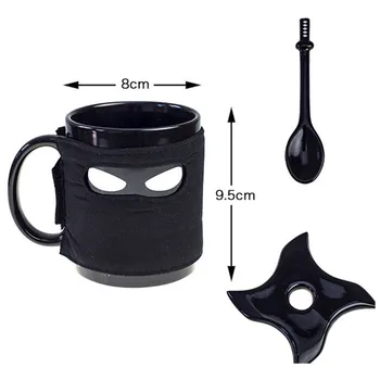 

British Thumbs up Ninja Mug Shuriken Ninja Knife Stir Spoon Removable Insulation Thermal Insulation Cup