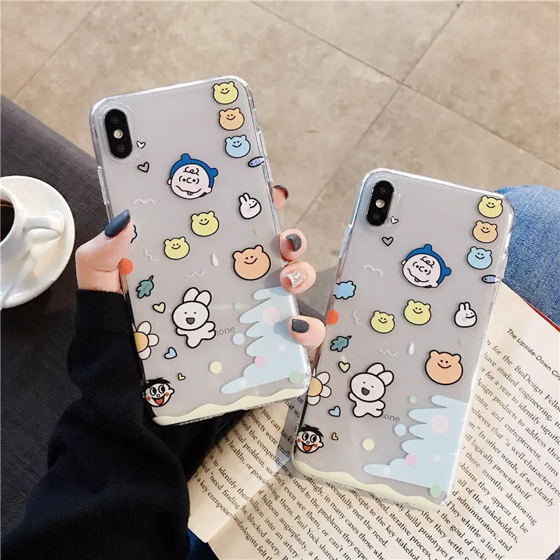 INS милый мультфильм, Корея, сумка-медведь для iphone 6 6s 7 8 plus xr xs max 11 Pro Прозрачный мягкий силиконовый чехол для телефона Kawaii
