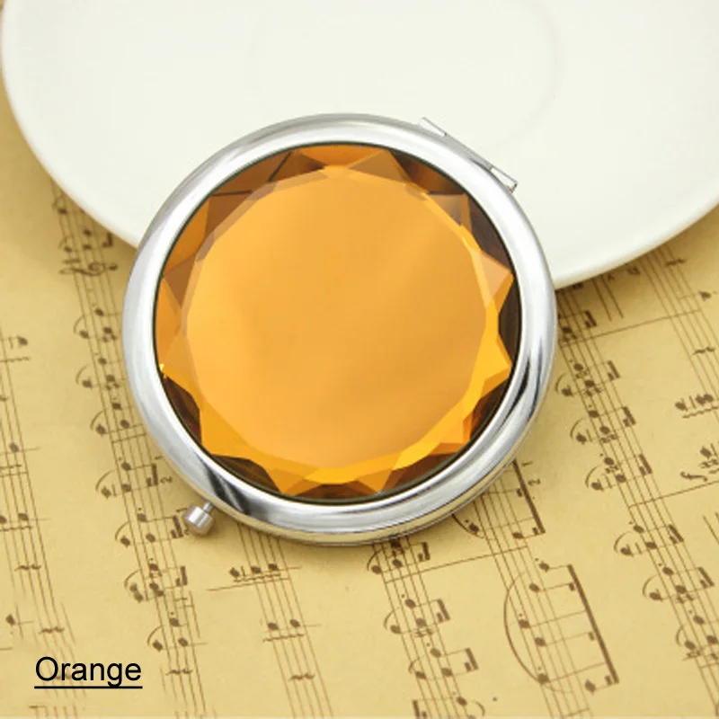 orange Хрустальные декоративные зеркала двухсторонние портативные для домашнего декора подарочные зеркала для макияжа двухстороннее складное металлическое маленькое зеркало для макияжа - Цвет: orange