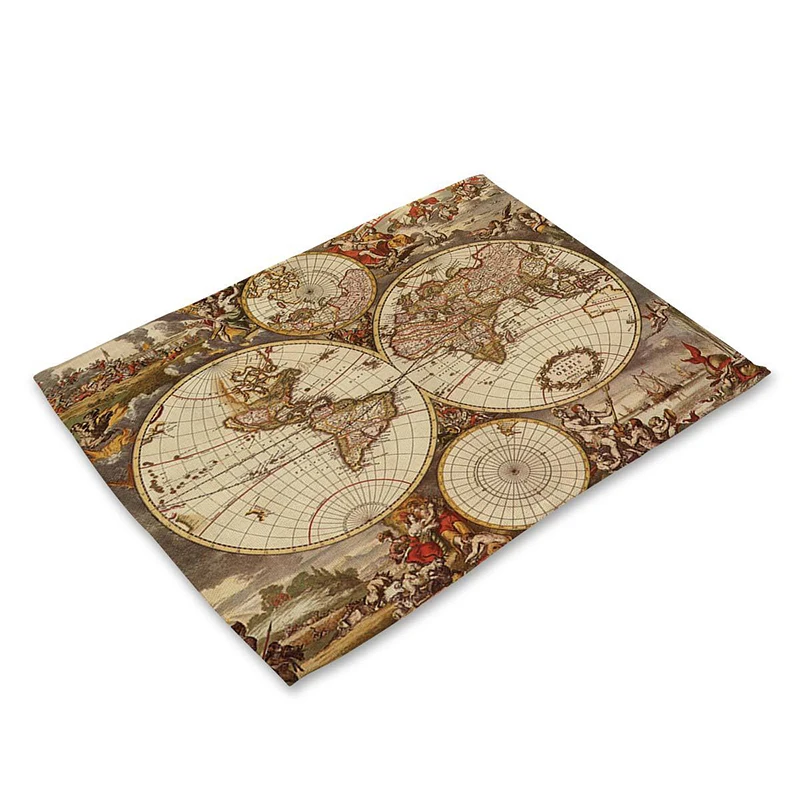 

World Map Placemat Dinner Kitchen Pad Coffee Coaster Mats Creative Cotton Linen Table Placemats for Table Set Home Accessories
