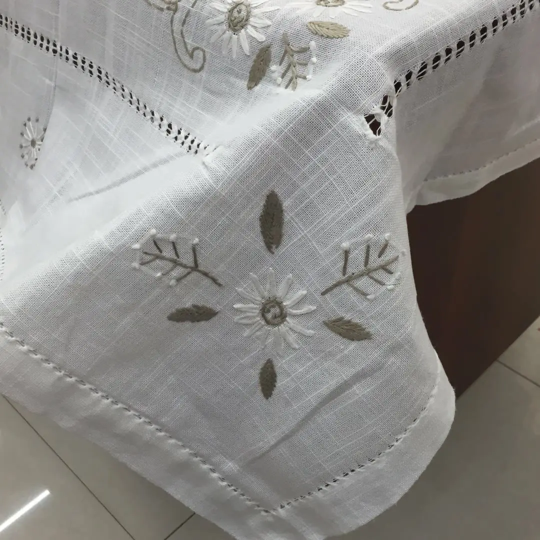 Ручная вышивка цветок хлопок льняная скатерть Рождество европейский стиль покрывало на кровать моющиеся настольные скатерти для чайного стола