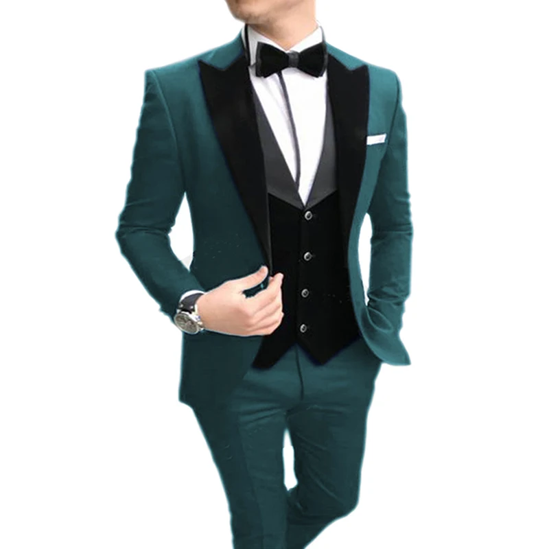 2023 Men Suits 3 Pieces Casual Slim Fit Black Notch Lapel Best Man Tuxedos For Wedding Party Suit (Blazer+Vest+Pants)