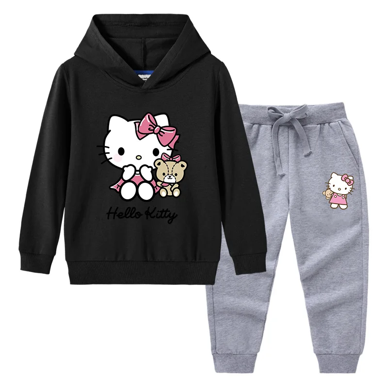 thumbnail image 1 of Hello Kitty, nueva ropa para niños, jersey para niñas, suéter con capucha, pantalones de dos piezas, traje deportivo de manga larga de algodón para bebés, 1 of 5